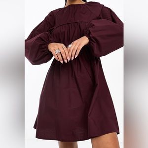 ASOS DESIGN cotton poplin mini dress with ruched bust detail in burgundy